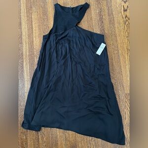 NWT Anthropologie Asymmetrical One‎ Shoulder Collared Swing Little Black Dress 4